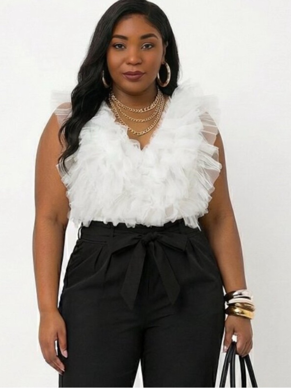 White Ruffle Tulle Crop Top – Statement Plus Size Blouse